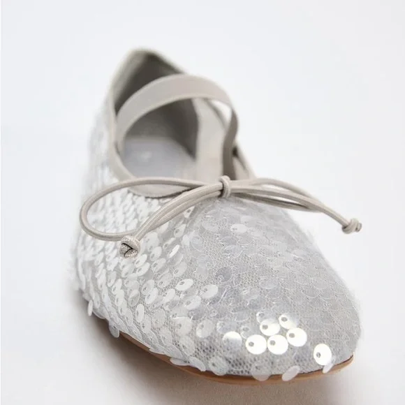 Zara Sequin Ballet Flats US 7.5 - Picture 4 of 6